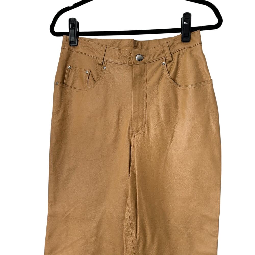 Styleworks Pants Womens 10 Tan Leather Lined Vintage 80s 90s Straight Pockets - Picture 2 of 9